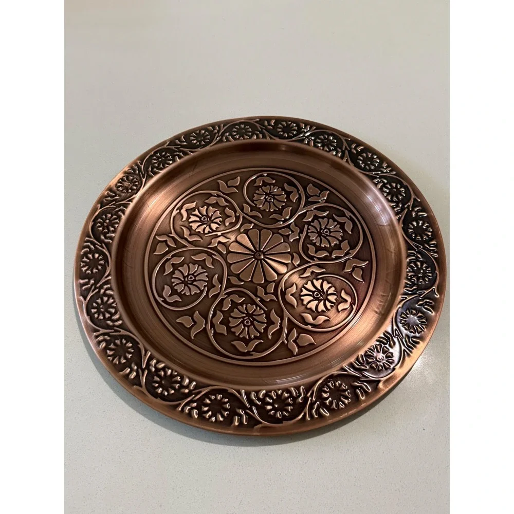 Vintage Aramco Imports‎ Inc Copper Embossed Floral Metal Tray Plate AI25897 14